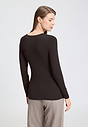 Back view of a women model wearing HA dark mocha modal/viscose/tencel L/SLV Shirt