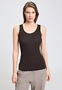 Front view of a women model wearing HA dark mocha modal/viscose/tencel Tank Top