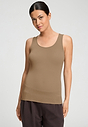 Front view of a women model wearing HA suede camel modal/viscose/tencel Tank Top