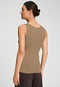 Back view of a women model wearing HA suede camel modal/viscose/tencel Tank Top
