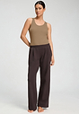 Full-body view of a women model wearing HA suede camel modal/viscose/tencel Tank Top