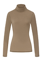 Front cutout view of HA suede camel modal/viscose/tencel Turtle-Neck Shirt