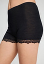 Close-up view of a women model wearing HA black wool Panty