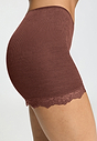 Close-up view of a women model wearing HA cinnamon wool Panty