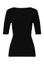 Back cutout view of HA black wool S/SLV Shirt