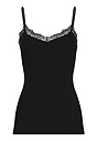 Front cutout view of HA black wool Spaghetti Top