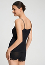 Back view of a women model wearing HA black wool Spaghetti Top
