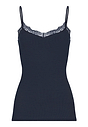 Front cutout view of HA deep navy wool Spaghetti Top