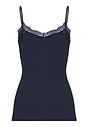 Back cutout view of HA deep navy wool Spaghetti Top