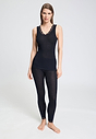 Full-body view of a women model wearing HA black wool Tank Top