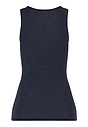 Back cutout view of HA deep navy wool Tank Top
