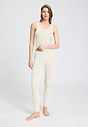 Full-body view of a women model wearing HA misty white wool Tank Top