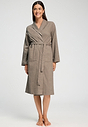 Front view of a women model wearing HA earthy woven cotton Robe 115cm