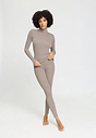 Full-body view of a women model wearing HA rose grey wool Leggings