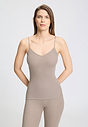 Front view of a women model wearing HA rose grey wool Spaghetti Top