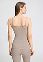 Back view of a women model wearing HA rose grey wool Spaghetti Top
