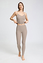 Full-body view of a women model wearing HA rose grey wool Spaghetti Top