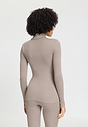 Back view of a women model wearing HA rose grey wool Turtle-Neck Shirt