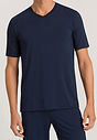 Front view of a men model wearing Hanro deep navy modal/viscose/tencel S/SLV Shirt V-Neck