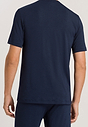 Back view of a men model wearing Hanro deep navy modal/viscose/tencel S/SLV Shirt V-Neck