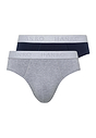 Front cutout view of Hanro light melange/deep navy cotton Briefs 2Pack