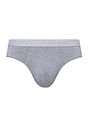 General view of a men model wearing Hanro light melange/deep navy cotton Briefs 2Pack