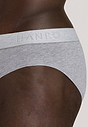 Close-up view of a men model wearing Hanro light melange/deep navy cotton Briefs 2Pack