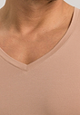 Close-up view of a men model wearing Hanro neutral cotton S/SLV Shirt V-Neck