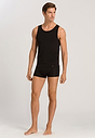 Full-body view of a men model wearing HA deep black modal/viscose/tencel Pants