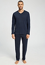 Front view of a men model wearing HA deep navy cotton L/SLV Pajama