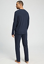 Back view of a men model wearing HA deep navy cotton L/SLV Pajama