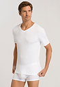 Front view of a men model wearing Hanro white cotton S/SLV Shirt V-Neck