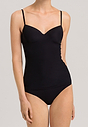 Front view of a women model wearing Hanro black microfibre Padded Bra-Camisole