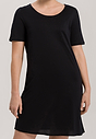 Front view of a women model wearing Hanro black cotton S/SLV Nightdress 90cm