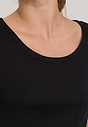 Close-up view of a women model wearing Hanro black cotton S/SLV Nightdress 90cm