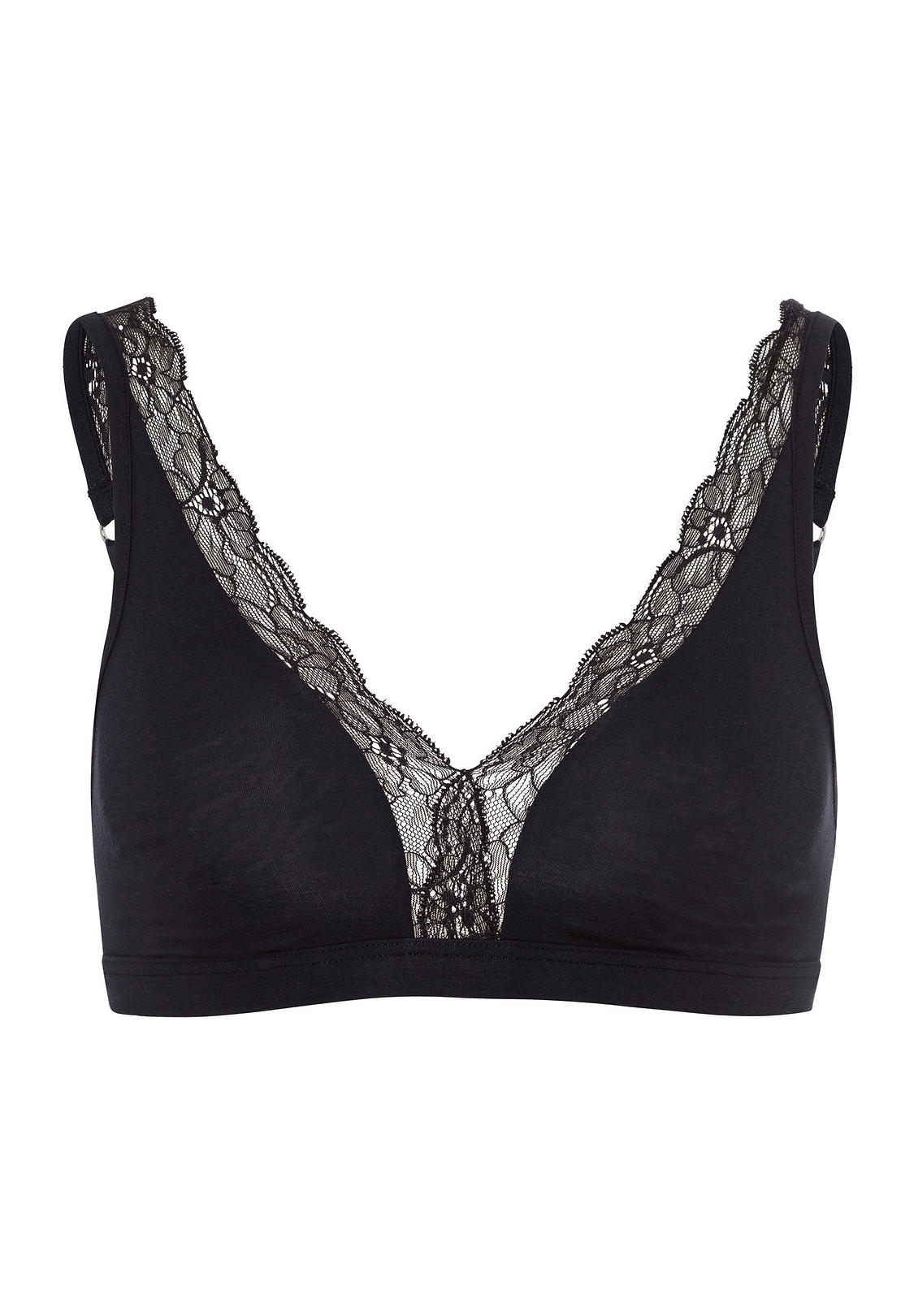 HANRO Cotton Lace Soft Cup Bra in Black | HANRO