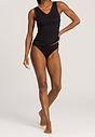 Full-body view of a women model wearing Hanro black cotton Midi Briefs