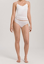 Full-body view of a women model wearing Hanro white cotton Midi Briefs