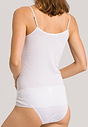 Back view of a women model wearing Hanro white cotton Spaghetti Top