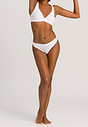 Full-body view of a women model wearing Hanro white cotton Soft Cup Bra