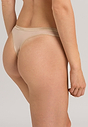 Back view of a women model wearing Hanro beige cotton Thong