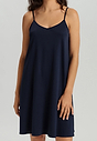 Front view of a women model wearing Hanro deep navy cotton Spaghetti Dress 95cm