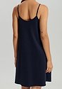 Back view of a women model wearing Hanro deep navy cotton Spaghetti Dress 95cm
