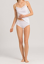 Full-body view of a women model wearing Hanro white cotton Spaghetti Top