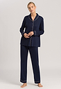 Front view of a women model wearing HA deep navy modal/viscose/tencel L/SLV Pajama