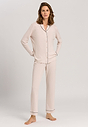 Front view of a women model wearing HA almond modal/viscose/tencel L/SLV Pajama