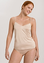 Front view of a women model wearing HA natural modal/viscose/tencel Spaghetti Top