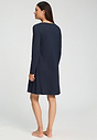 Back view of a women model wearing HA deep navy modal/viscose/tencel L/SLV Nightdress 95cm