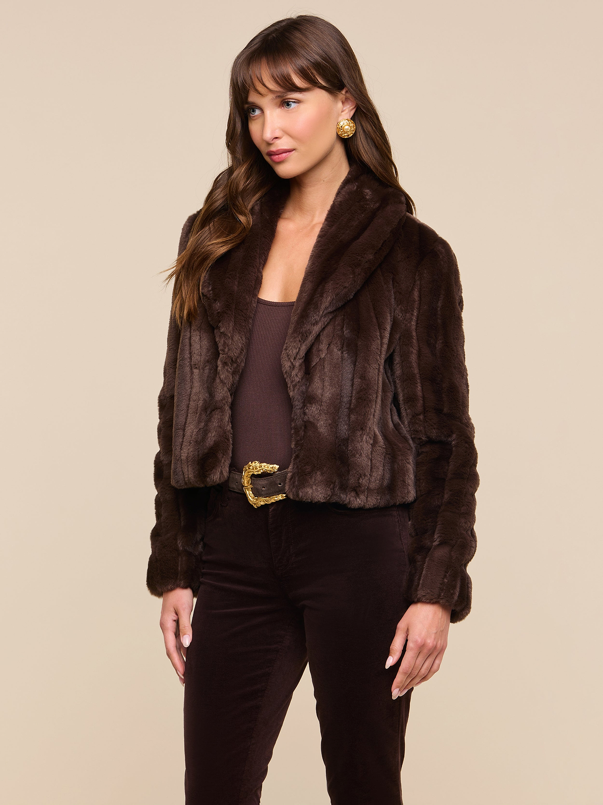 Davy Faux Fur Jacket in Latte Striped Fur | L'AGENCE