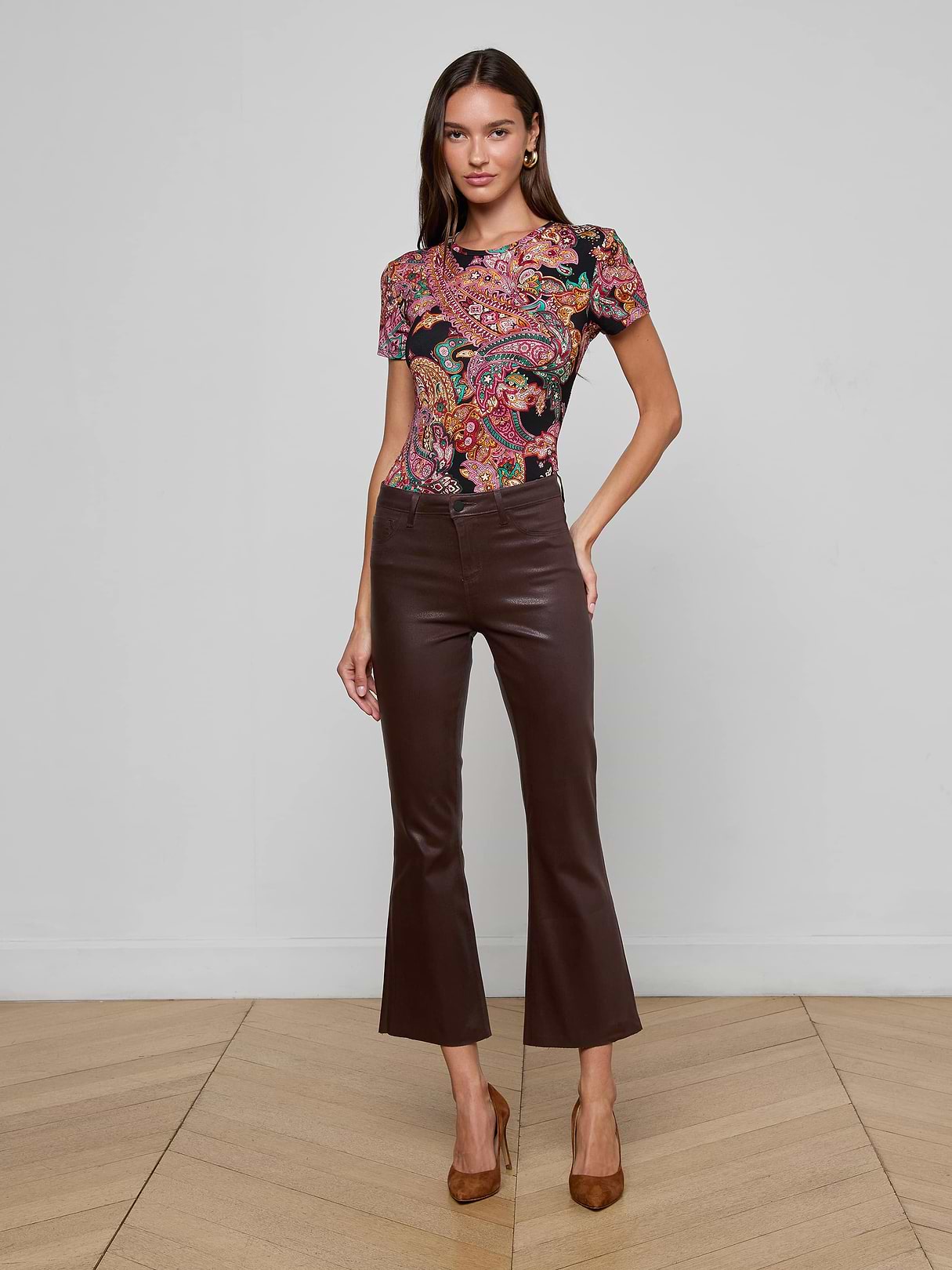 Marty Coated Flare Jean in Cappuccino Coated | L'AGENCE